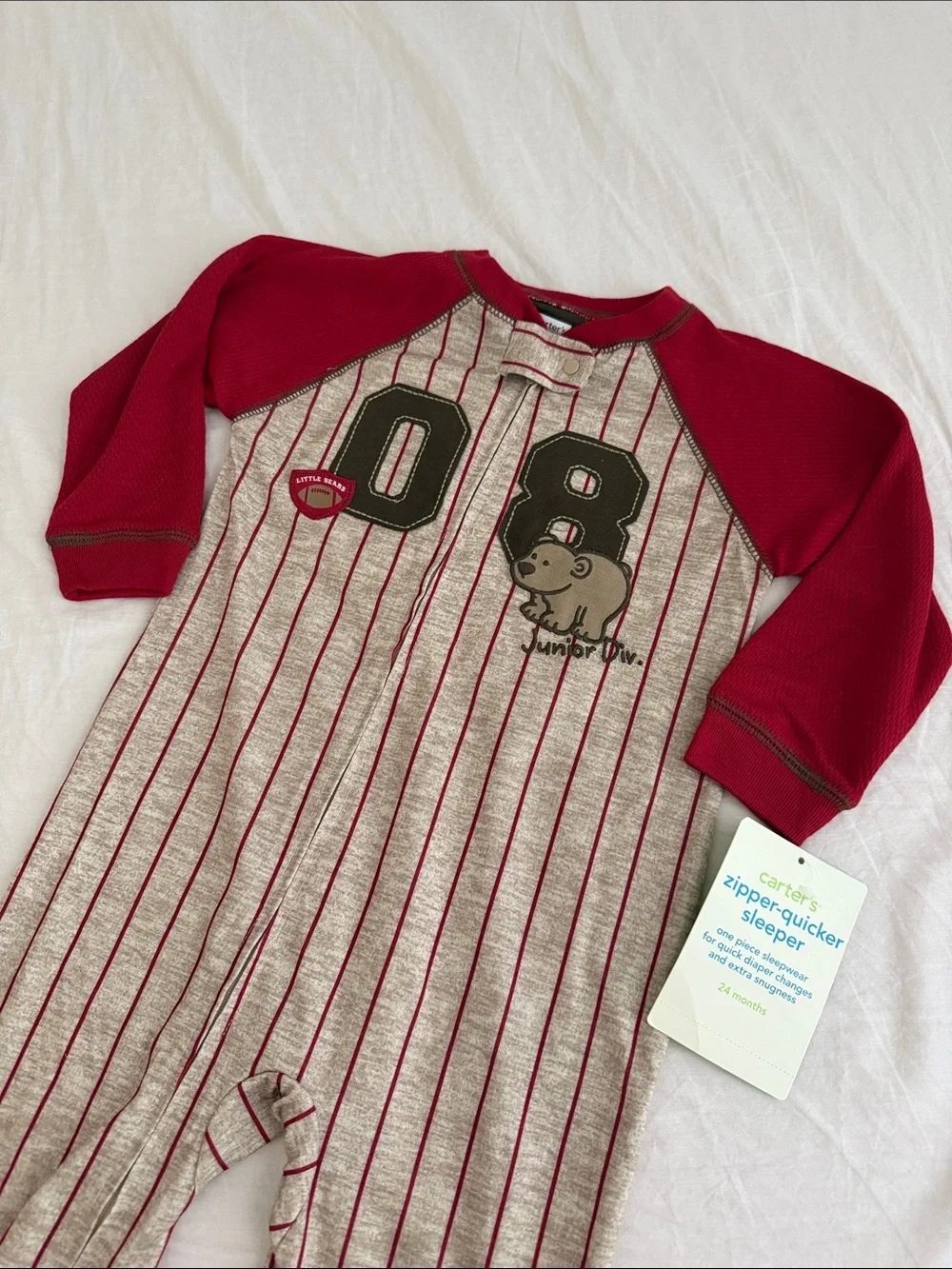 NWT Carter’s Red Raglan Striped Baseball Tee with Dog sleeper
